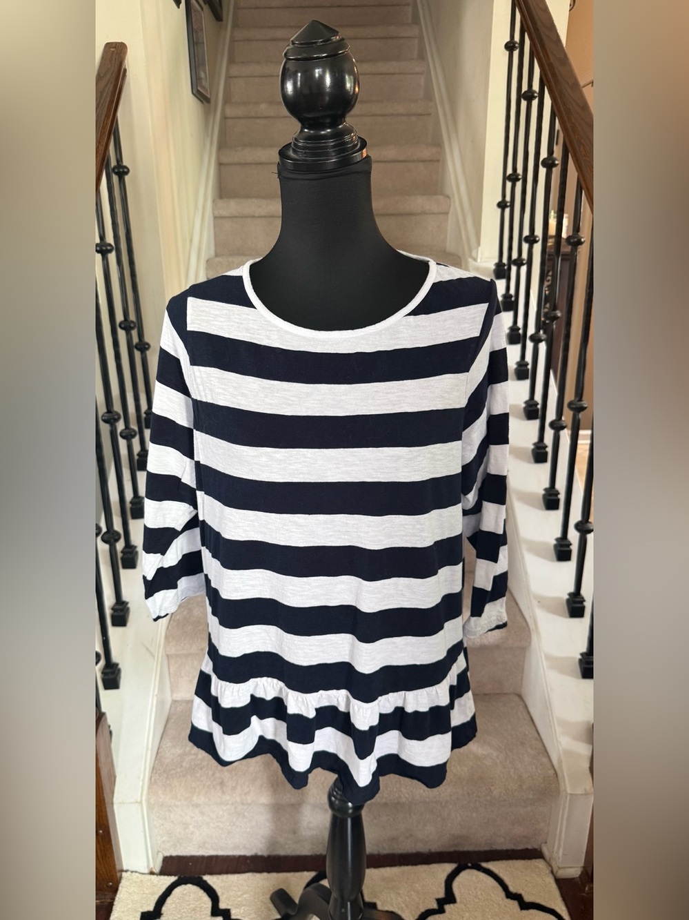 crown & ivy Navy and White Striped Ruffle-Hem Tunic